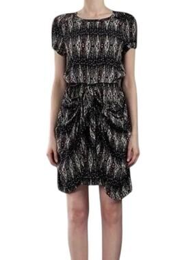Etoile Isabel Marant Reilly Black Silk Print Wrap Tie Dress Size 1 Small